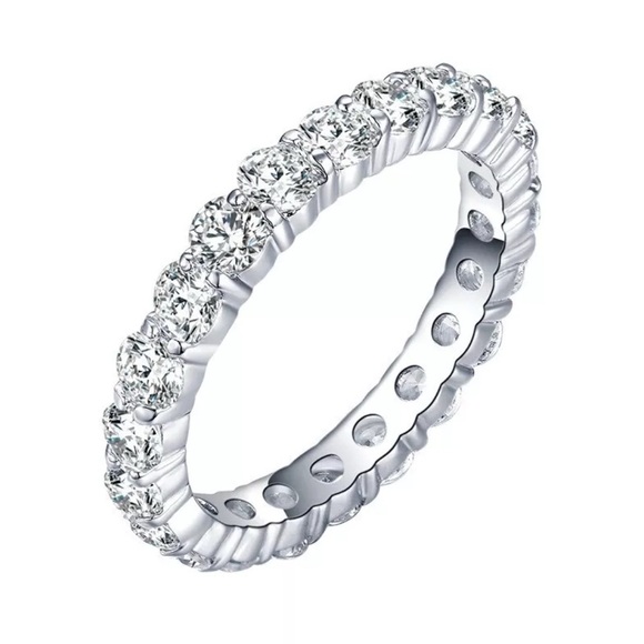 2mm 14K Gold plated Wedding Band S925 Moissanite Eternity Stackable Bridal Ring - Picture 1 of 8